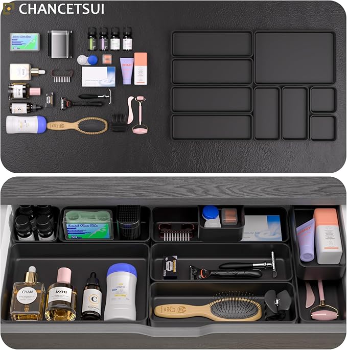 9 Pcs Stackable Drawer Organizer Trays Set, Black