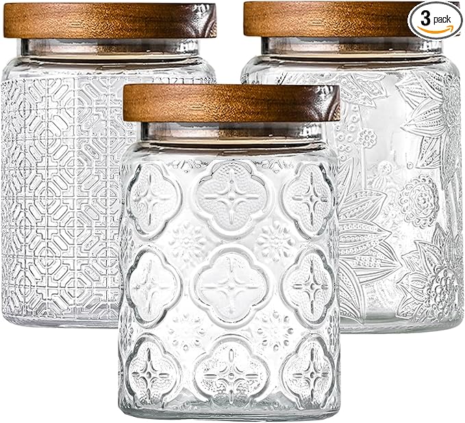 Adodeen 3-Pack 24oz Glass Jar With Airtight Lid