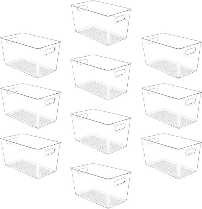 10 Pack Clear Pantry Organizer Bins, Plastic Containers with Handle for Kitchen