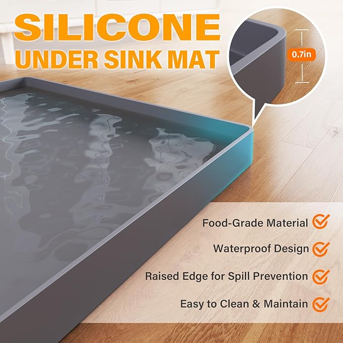 Waterproof Under Sink Mat 37" x 19" Shelf Liner for Kitchen and Bathroom