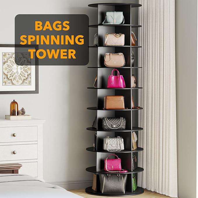 9 Tier Rotating Shoe Rack Tower, Spinning Shoe Display Lazy Susan, 9-Tier Black