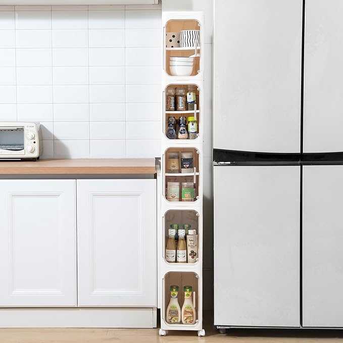 5-Tier Tall Narrow Storage Cabinet, Cream White