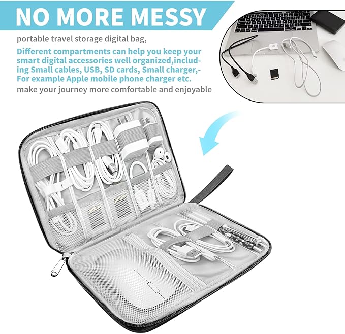 Lcsmaokin Electronics Organizer Travel Case,Electronic Accessories Storage Bag,Portable Waterproof Cable Organizer Bag,Travel Cord Organizer Bag for Small Charging Cord Storage,Cables,SD Card (Black)