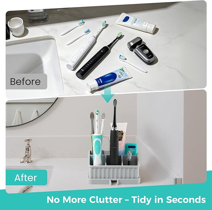 Silicone Toothbrush Holders for Bathrooms, 5 Slots Detachable Toothbrush and Toothpaste Holder, Bathroom Countertop Organizer and Storage (Grey)