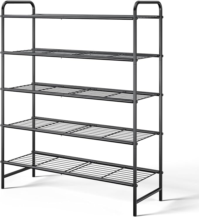 Kitsure Shoe Rack - Stainless Steel Shoe Organizer, Sturdy Shoe Rack for Closet and Front Door Entrance, Free Standing Shoe Shelf, Closet Organizers and Storage, 25.6" Wide - 5 Tier, Black