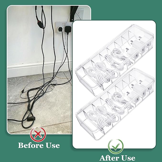 ProSuites Cable Organizer Box with Lid, 5 Pcs Clear Cord Storage Organizer with 50 Cable Ties 108 Cable Labels, Charger Organizer for Office Desk Drawer Organizers and Accessories