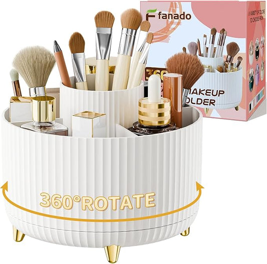 Fanado 360° Rotate Makeup Brush Holder Organizer, White