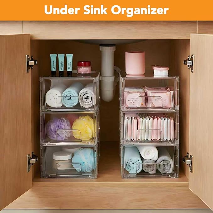 4 Pack Stackable Storage Drawers with Handles