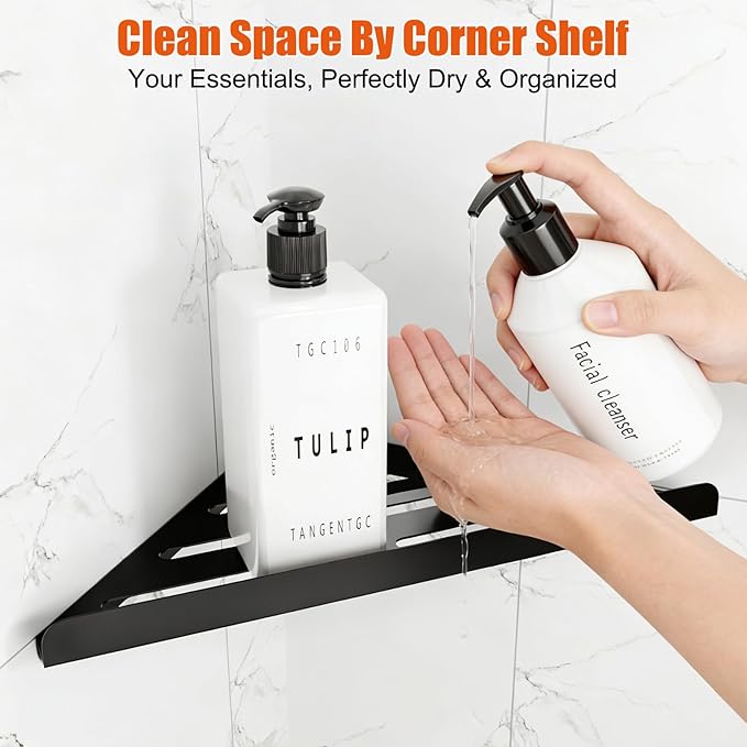 Fikoksol Shower Caddy, 4 Pack Bathroom Corner Shelf, Triangle Shelf Storage for Bathroom Shower, Black Metal Shower Shelf & Rustproof Wall Mounted Adheisve Shower Organizer Accessories and Essentials
