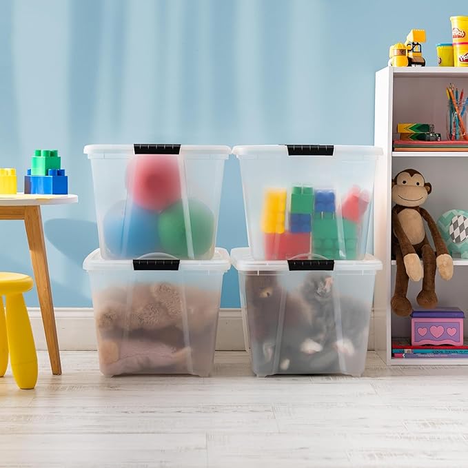 USA 54 Qt Stackable Plastic Storage Bins with Lids, 6 Pack, BPA-Free