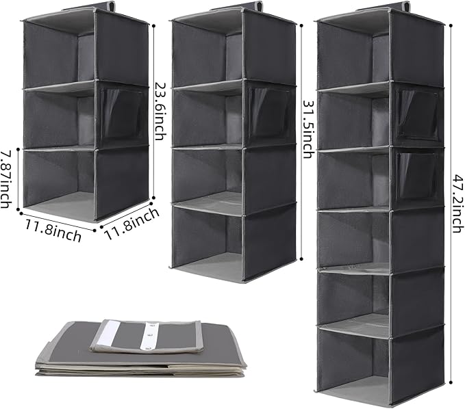 2 Packs Hanging Closet Organizer Stroage, Grey