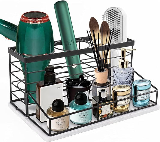Hair Tool Organizer, Movable Hair Dryer Holder, Marble-Black)