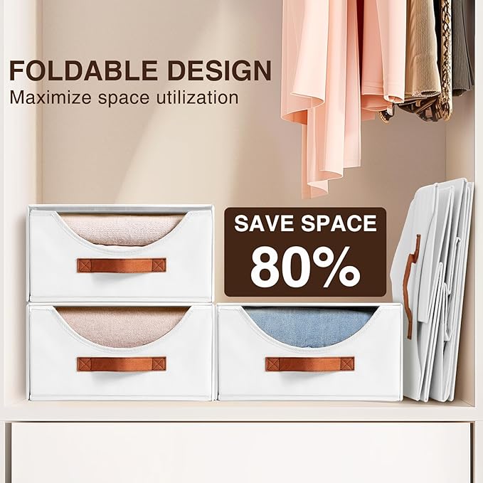 Homsorout Stackable Storage Drawers - Large Collapsible Storage Bins with Drawers, 8 Pack Closet Shelf Organizer Basket, Fabric Pull Out Organizer for Bedroom, Living Room, Dorm, White