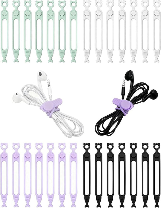 28 Pcs Silicone Cable Ties Reusable, 4 Color