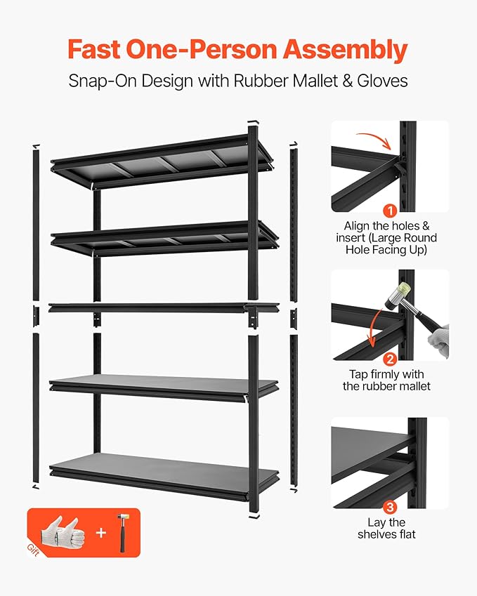 VEVOR Storage Shelves, 5-Tier Adjustable, 3000 lbs Capacity, Heavy Duty Garage Storage Shelving Unit, Metal Utility Rack Shelf, for Garage Warehouse Basement Kitchen, 36.42" W x 16.42" D x 71.38" H