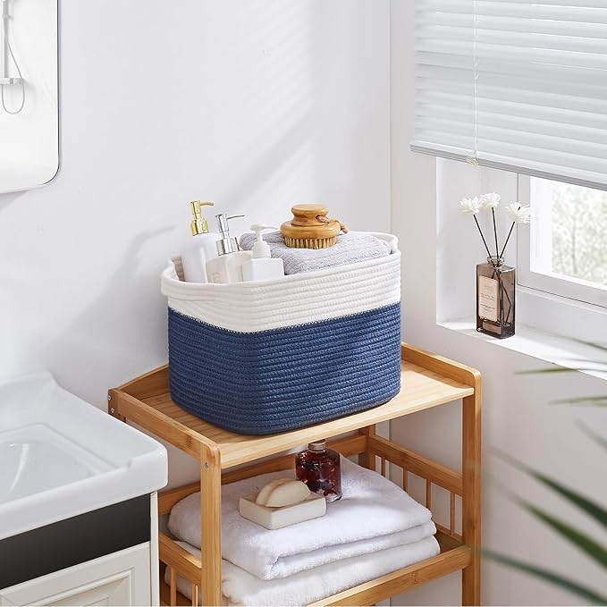 Storage Baskets, Woven Cotton Rope Baskets for Shelves, Toy Towel Organizer Bins