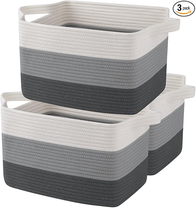Storage Basket, Woven Baskets for Storage, Gradient Dark Gray