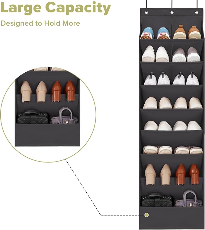 4 Pack Shoe Organizer with 6 Extra Large Pockets and 4 Large Pocket, Over the Door Sturdy Closet Storage Rack, Hanging Shoe Organizer for Shoes, Sneakers, Black