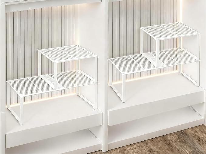 Extendable Metal Wire Shelf Organizer, Adjustable 15-24.4in Length, 4, White