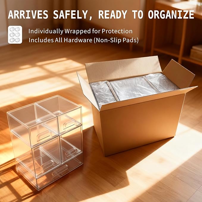Baby Bottle Organizer, Large Capacity Stackable Acrylic Storage with Non-Slip Pads, for Baby Bottles, Pump Parts, Kitchen Countertop, Pantry, Vanity, 4-Piece