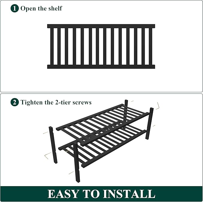Smiry Bamboo Shoe Rack, 2 Tier Free Standing Wooden Shoe Organizer, Stackable Wood Shoe Storage Shelf for Closet, Entryway, 14 Vertical Slats, One-piece Heavy-Duty Legs, 26.8"x11"x13", Black