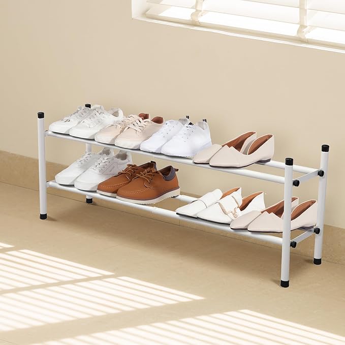 STORAGE MANIAC Expandable Shoe Rack, White 2 Tier