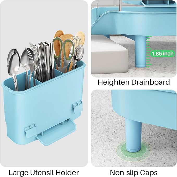 Dish Drying Rack, Expandable Dish Rack for Kitchen Counter, Blue