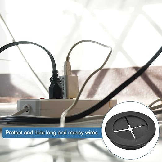 uxcell 2 Pcs Cable Cord Grommet, 2 Inch (50mm) Desk Grommet Flexible Rubber Grommets Wire Hole Cover Pass Through for Office Computer Desk Wire Organizer, Black