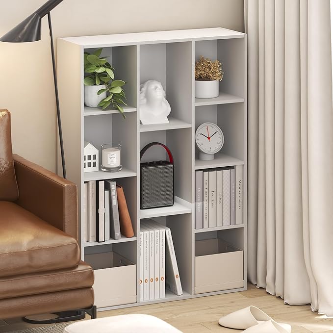Furinno LUDER Book Shelf, 11-Cube Bookshelf, Reversible Bookcase, White