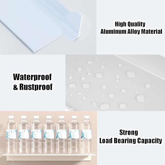 Adhesive Shower Shelves for Wall 2 Pack, White Metal Shower Caddy 40cm