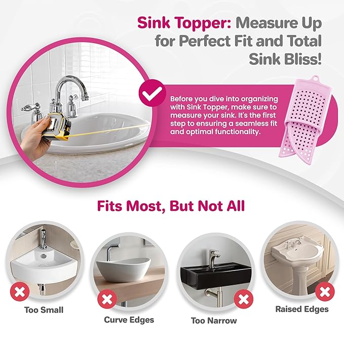 Sink Topper Bathroom Counter Cover & Storage Saver, Foldable Silicone Mat for Hot Tools, Hair Styling & Makeup, Beauty Brush Cleaning Mat, RV Camper Sink Cover & for Small Spaces (Standard Pink)