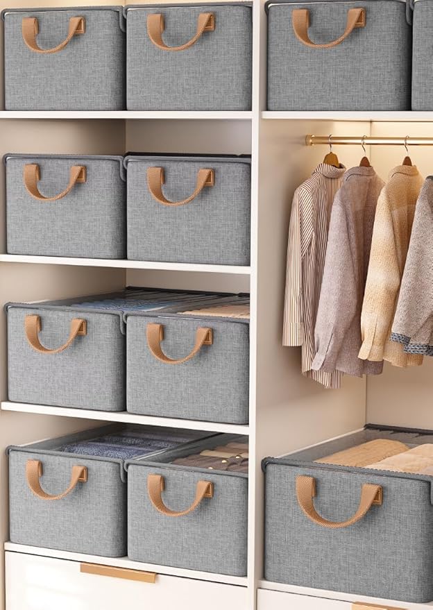 Closet Clothes Organizer Bins 6 Pc, Fabric Box Storage Shelf Bins Stackable