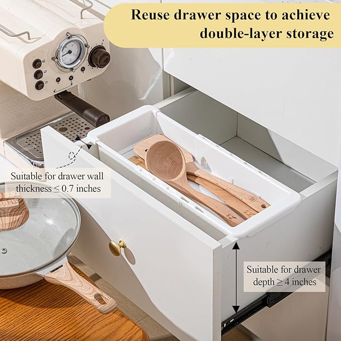 2 Pcs Expandable Drawer Organizer Bins Adjustable Deep Drawer Hanging Organizer