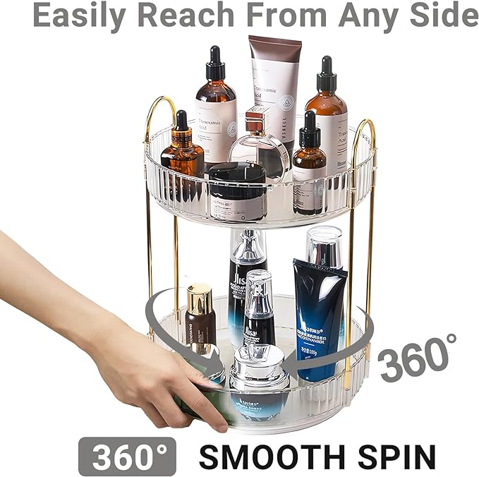 360 Rotating Makeup Organizer, Clear-2 Tier