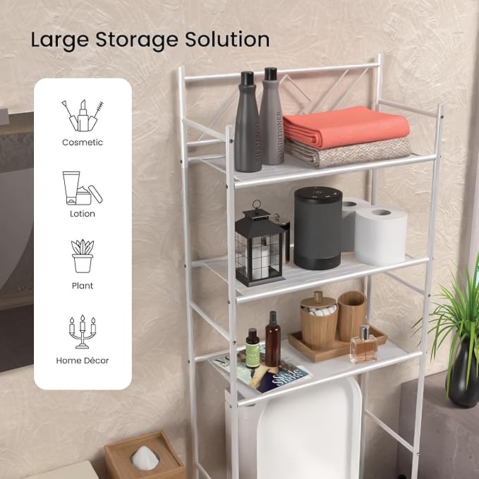 Home Zone Living Over-the-Toilet Bathroom Storage Organizer with 3-Tier Shelves