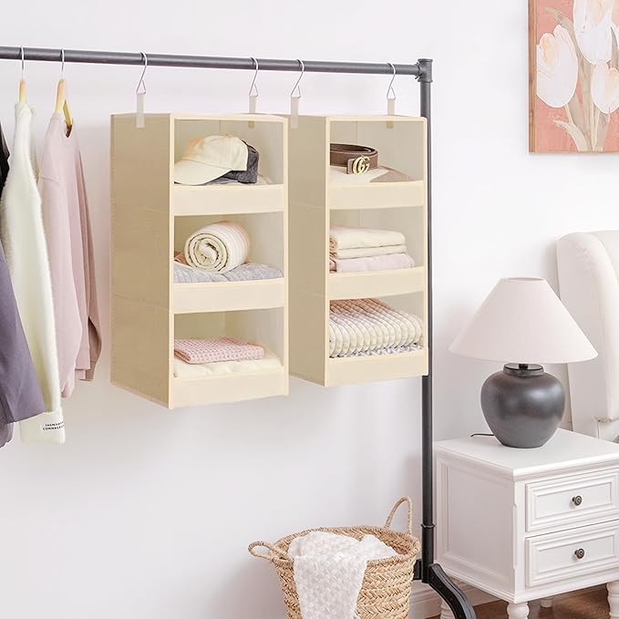 SAYS 3 Shelf Hanging Closet Organizers and Storage, Khaki