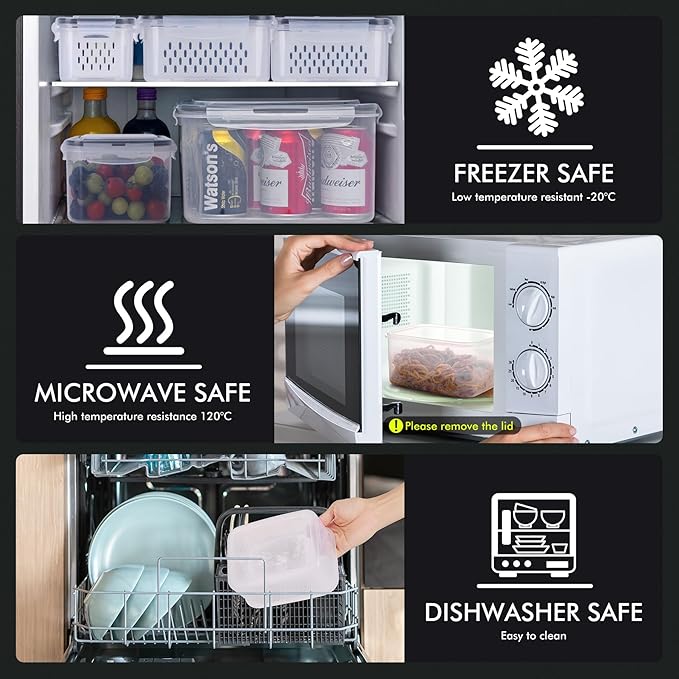 5-Pack Large Fruit Storage Container for Fridge Leak proof with Removable