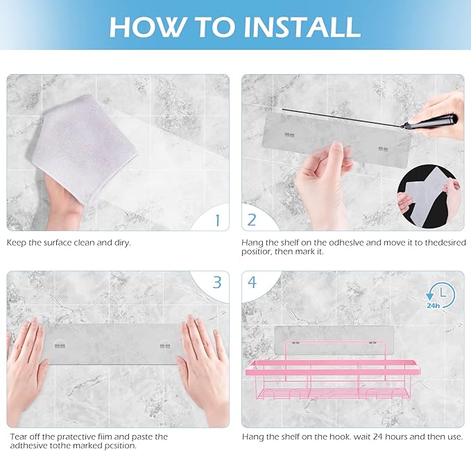 2 Pack Adhesive Shower Caddy Organizer with Hooks