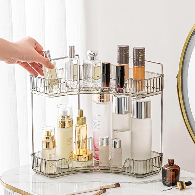 Corner Bathroom Counter Organizer, 2 Tiers, Grey