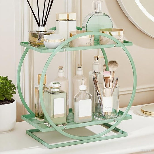 Green Perfume Organizer for Dresser, 2-Tier Bathroom Counter Organizers