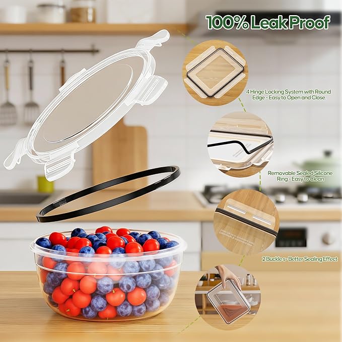 62 PCS Large Food Storage Containers with Lids Airtight (31 Lids &31 Containers) - Leakproof Meal-Prep Containers for Kitchen Storage Reusable Plastic Microwave/Dishwasher Safe with Labels & Pen