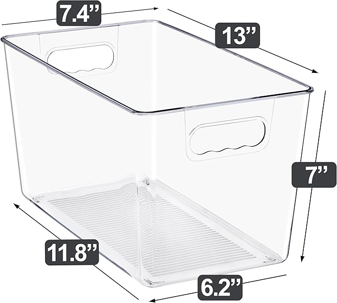 Sorbus Clear Storage Bins, 8 Pack X-Large Organization Bins with Handles – Clear Storage Containers for Storage, Pantry, Fridge, Cabinet, Closet & Kitchen Organization – BPA-Free Plastic