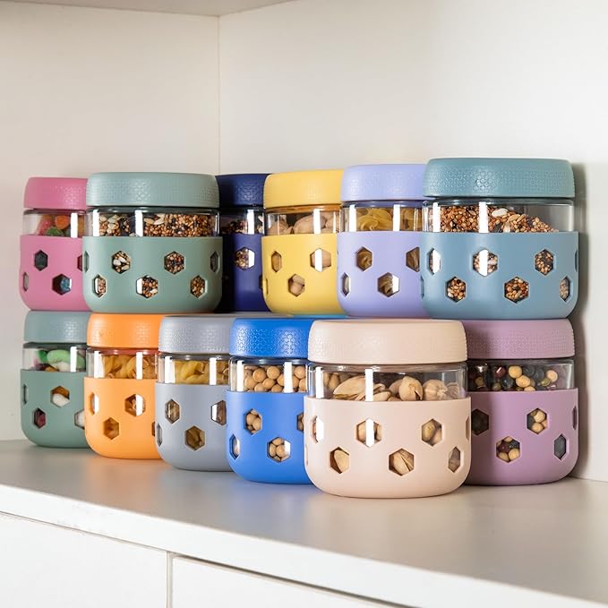 Gemice 6-Pack 10 oz Overnight Oats Containers with Lids and Silicone Sleeves