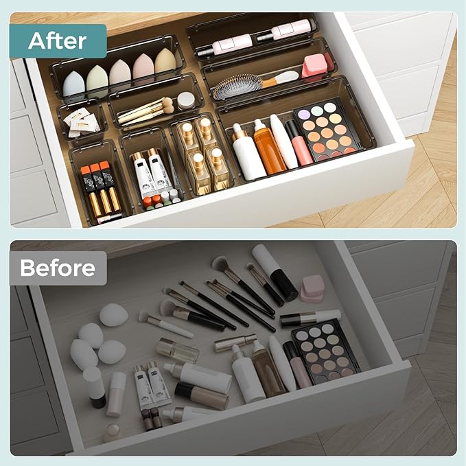 44 PCS Clear Plastic Drawer Organizer Set, Clear Black