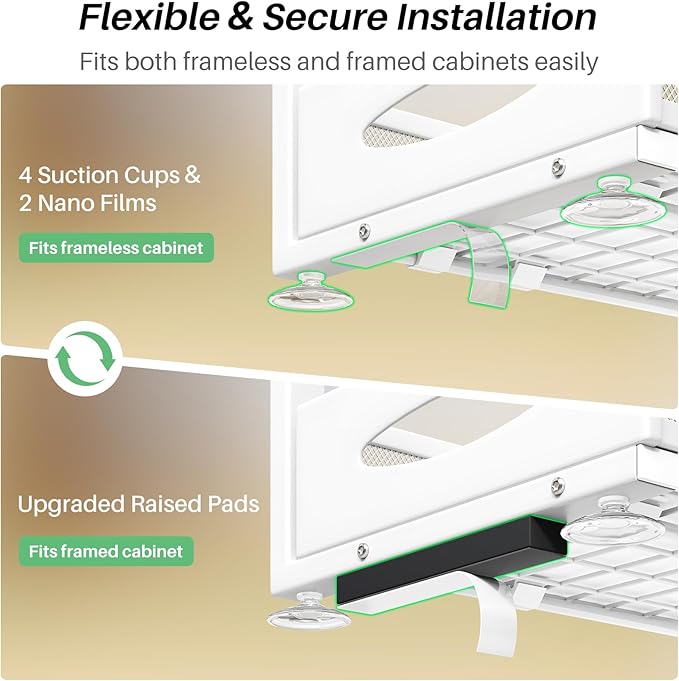 Under Sink Organizer, 1-Pack Pull Out Cabinet Organizer 2 Tier Metal Slide Out Storage Shelf Rack, L-Shaped Adjustable Height,Mesh Sliding Drawer for Kitchen, Bathroom, Laundry, Pantry, White, XL
