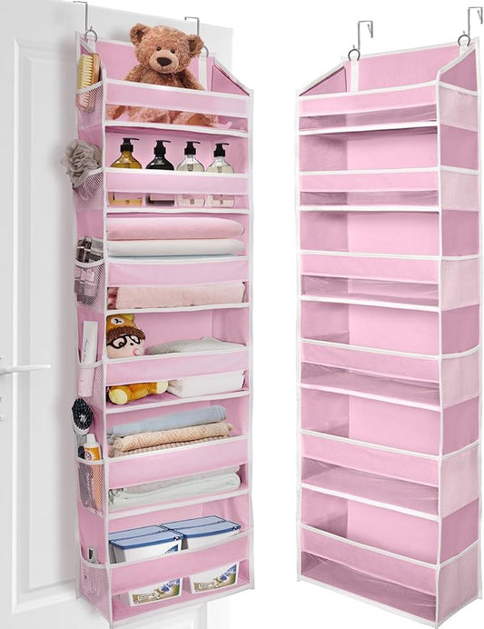 Over The Door Organizer with 6 Large Pockets 12 Side Pockets, Pink