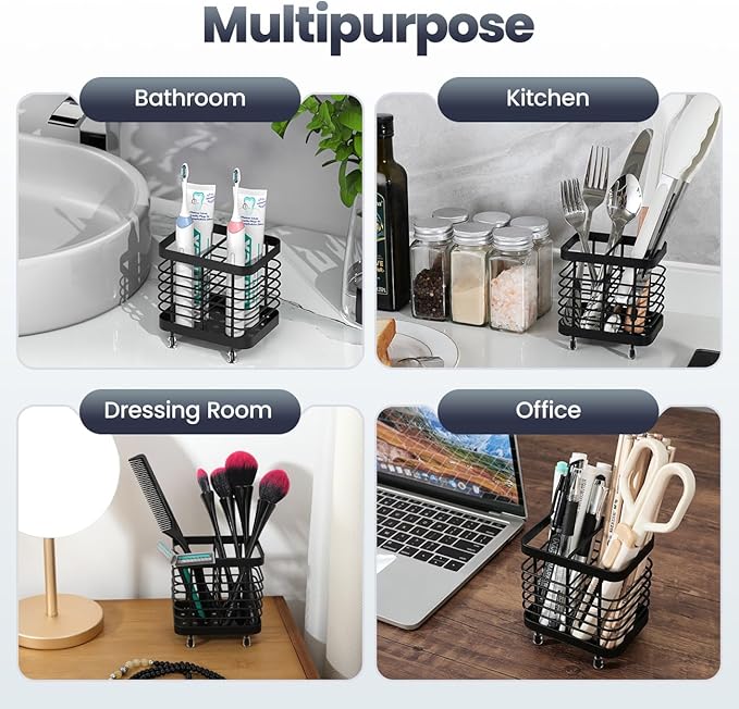 Luxspire Toothbrush Holders for Bathroom, Stainless Steel Electric Toothbrush Holder Wall Mounted, Shower Toothbrush Toothpaste Holder, Bathroom Organizer Essentials, 2 Slots, Black