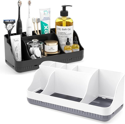 Bathroom Counter Organizer and Storage, 7 Slots Detachable Toothbrush Holders for Bathrooms, Anti-Slip Electric Toothbrush and Toothpaste Holder Countertop Vanity Organizer Accessories for Adults Kids