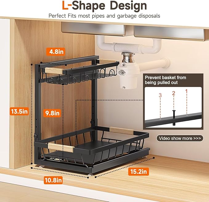 Sevenblue 2 Packs Under Sink Organizer, Height Adjustable 2 Tier Under Kitchen Sink Organizer, Multi-Purpose Storage Shelf for Kitchen Bathroom Cabinet