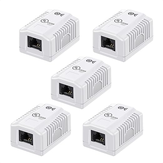 Cable Matters UL Listed Cat6 5-Pack RJ45 Surface Mount Box - 1 Port in White (Cat6 Ethernet Mount Box)